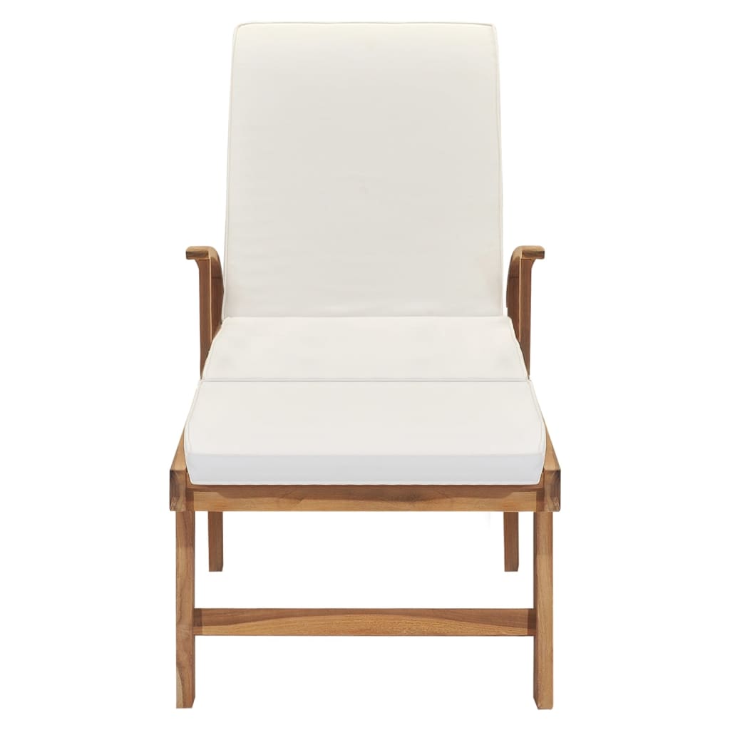 vidaXL Sun Lounger with Cushion Solid Teak Wood Cream