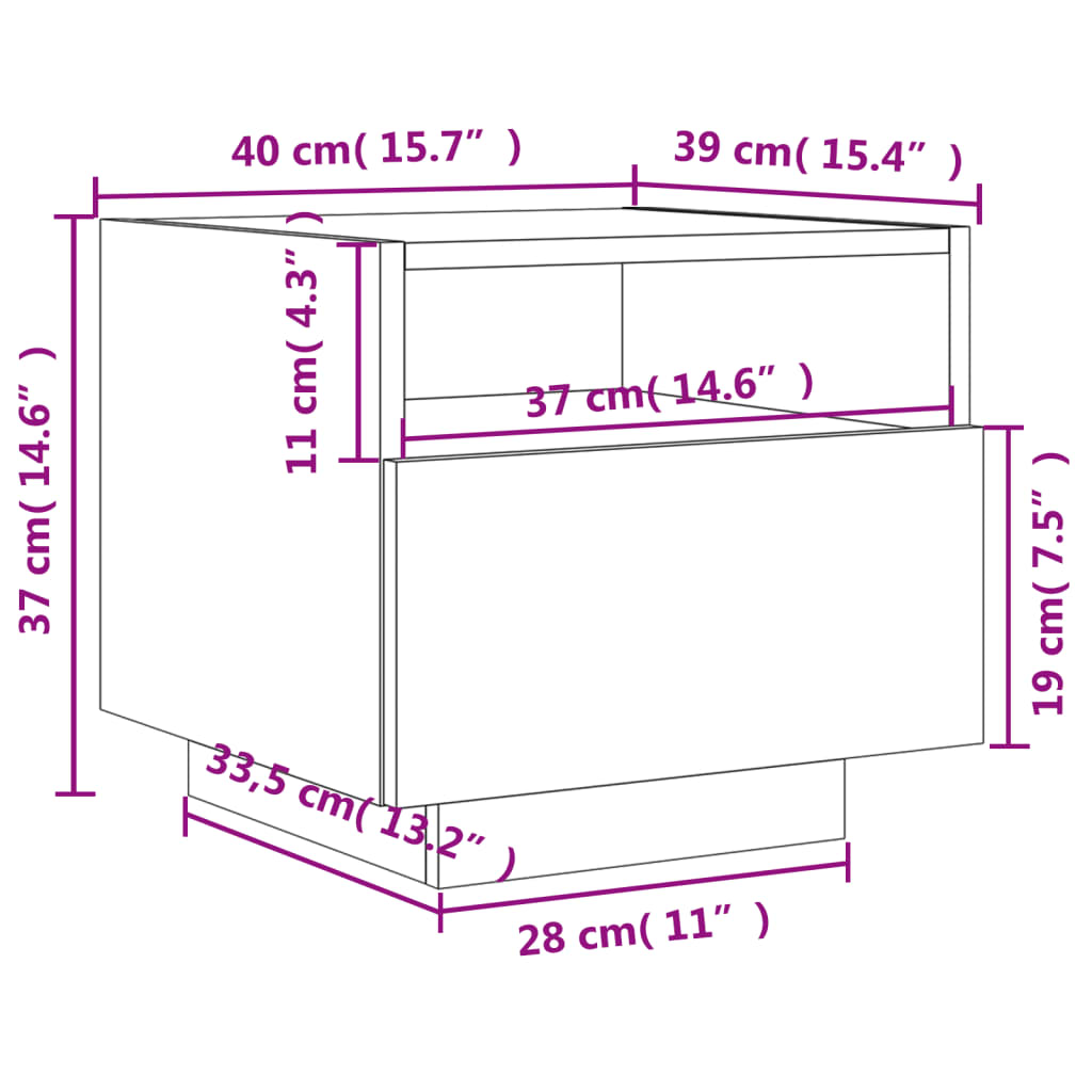 vidaXL Bedside Cabinet with LED Lights White 40x39x37 cm