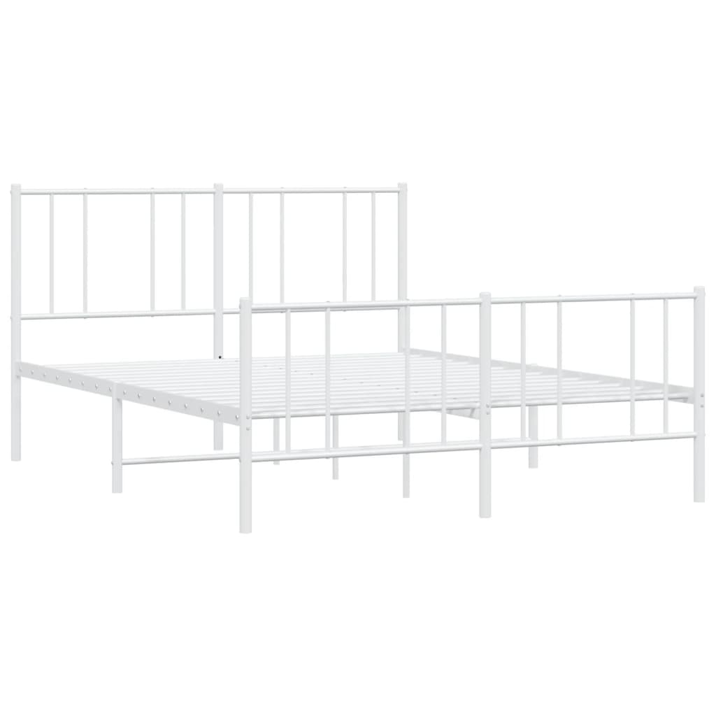 vidaXL Metal Bed Frame without Mattress with Footboard White 135x190 cm Double