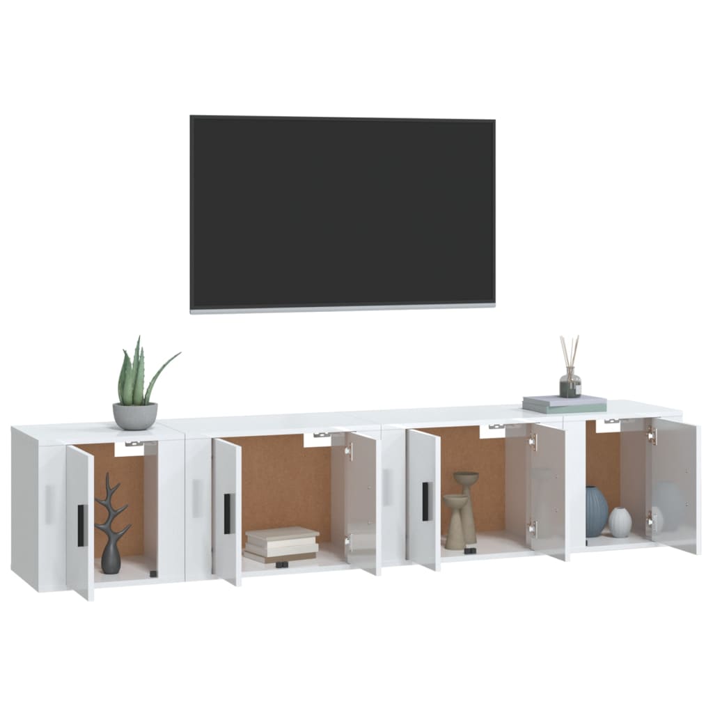 vidaXL 4 Piece TV Cabinet Set High Gloss White Engineered Wood