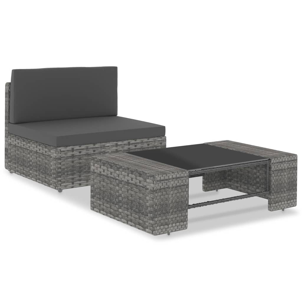 vidaXL 2 Piece Garden Lounge Set Poly Rattan Grey