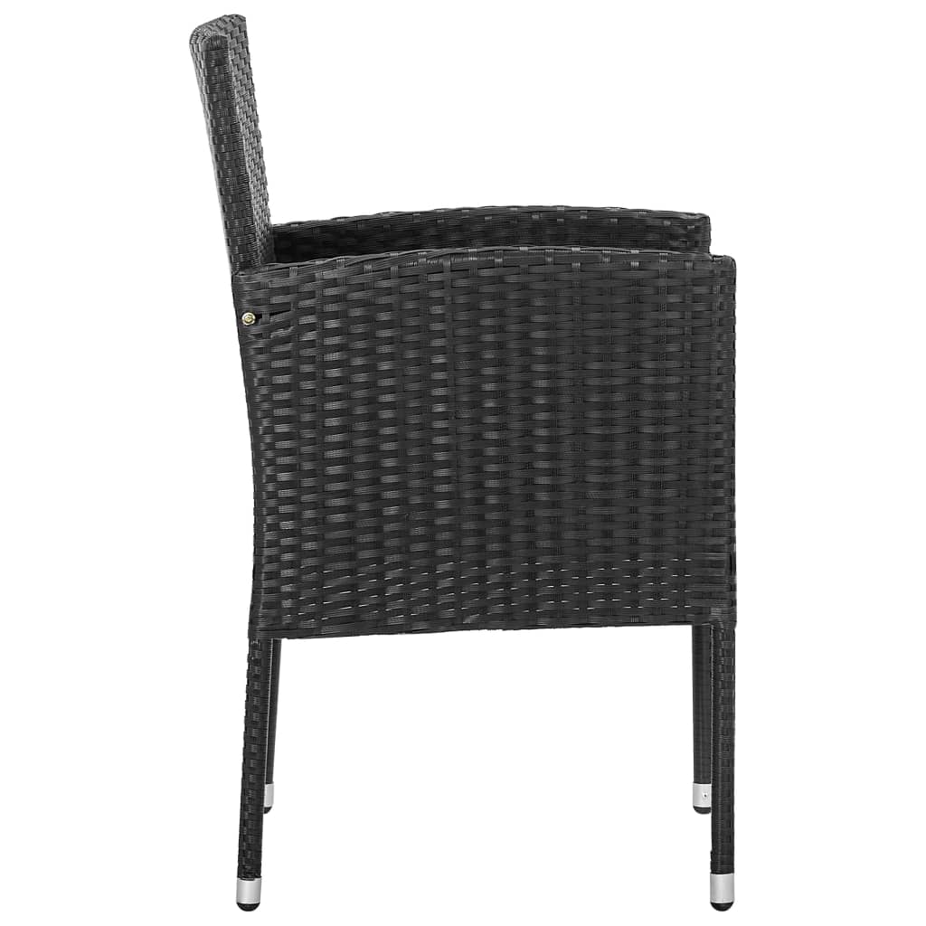 vidaXL 3 Piece Garden Dining Set Black Poly Rattan and Steel