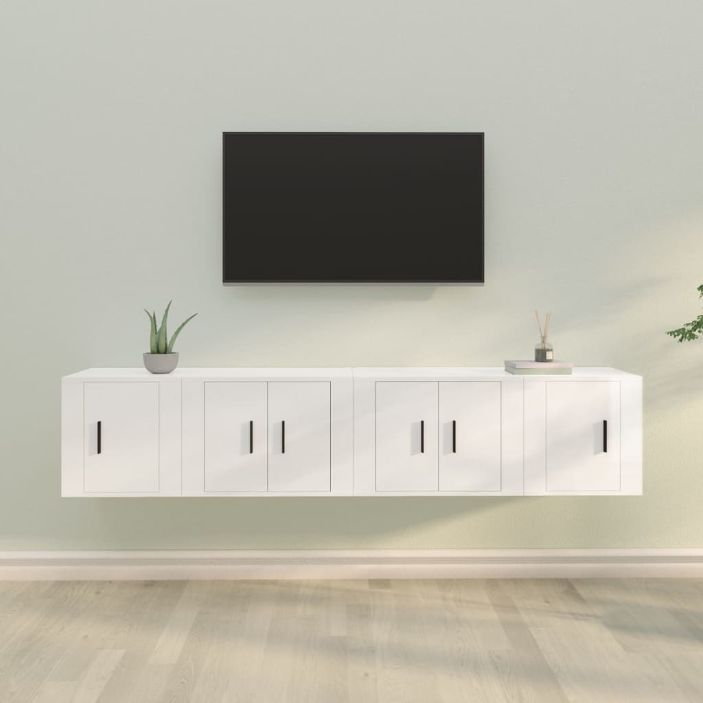 vidaXL 4 Piece TV Cabinet Set High Gloss White Engineered Wood