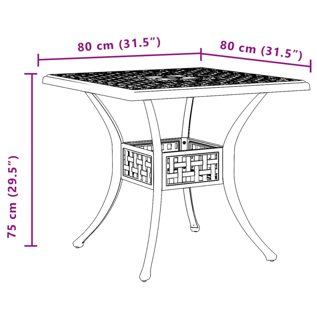 vidaXL Garden Table Bronze 80x80x75 cm Cast Aluminium