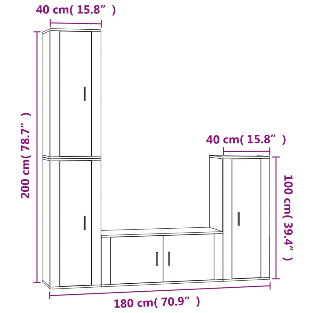 vidaXL 4 Piece TV Cabinet Set High Gloss White Engineered Wood