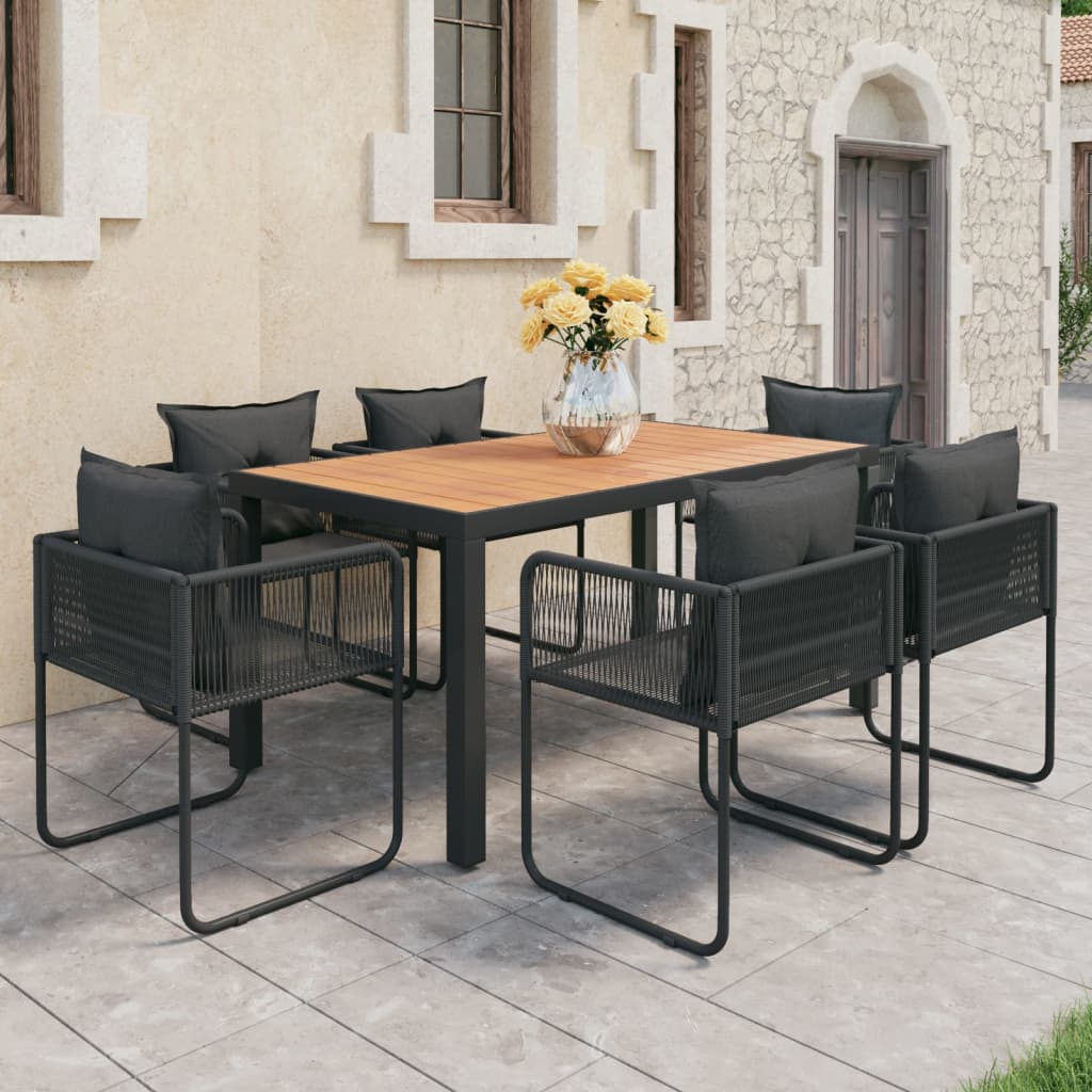 vidaXL 7 Piece Garden Dining Set PVC Rattan Black and Brown