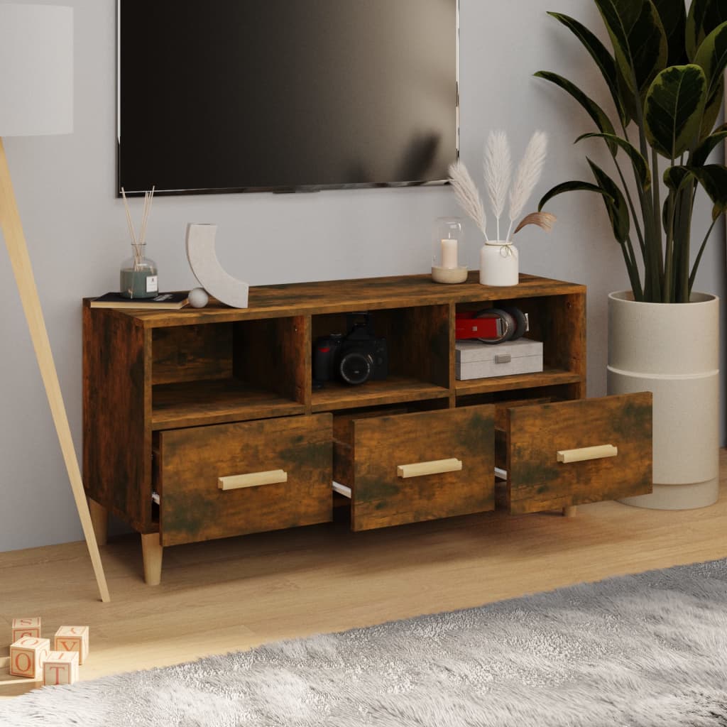 vidaXL TV Cabinet Smoked Oak 102x36x50 cm Engineered Wood