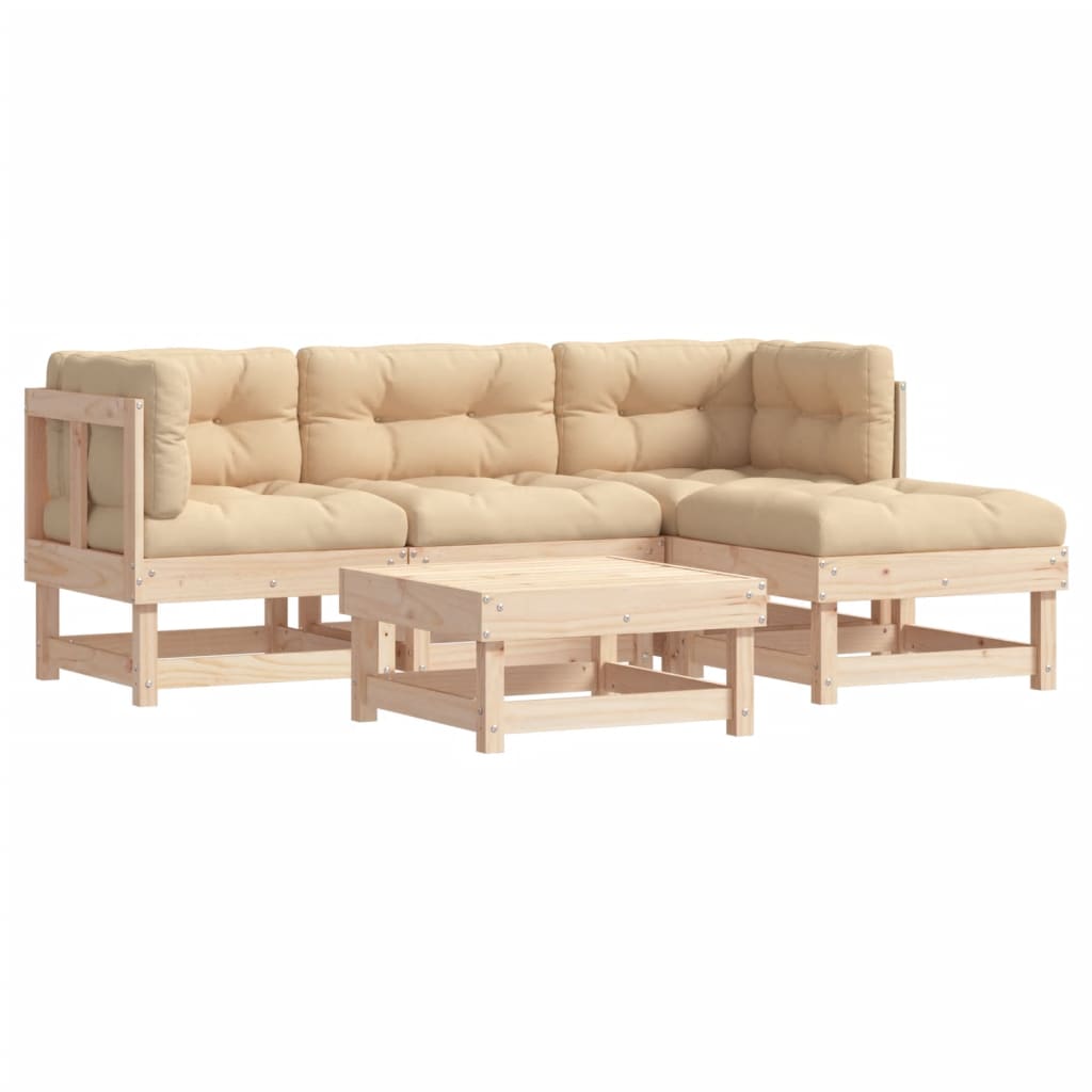 vidaXL 5 Piece Garden Lounge Set with Cushions Solid Wood