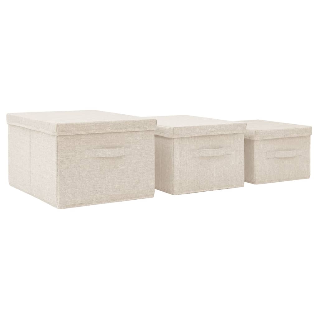 vidaXL Stackable Storage Box Set of 3 Piece Fabric Cream