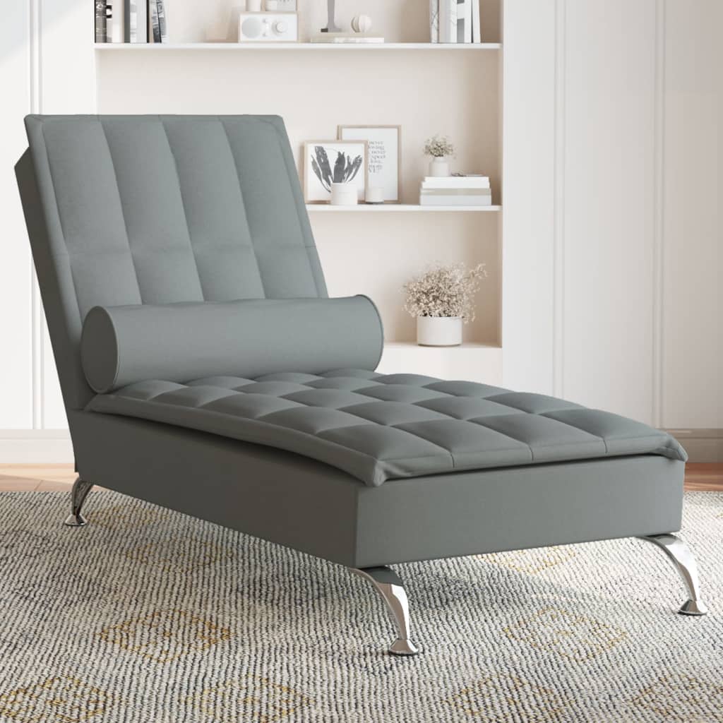 vidaXL Massage Chaise Lounge with Bolster Dark Grey Fabric