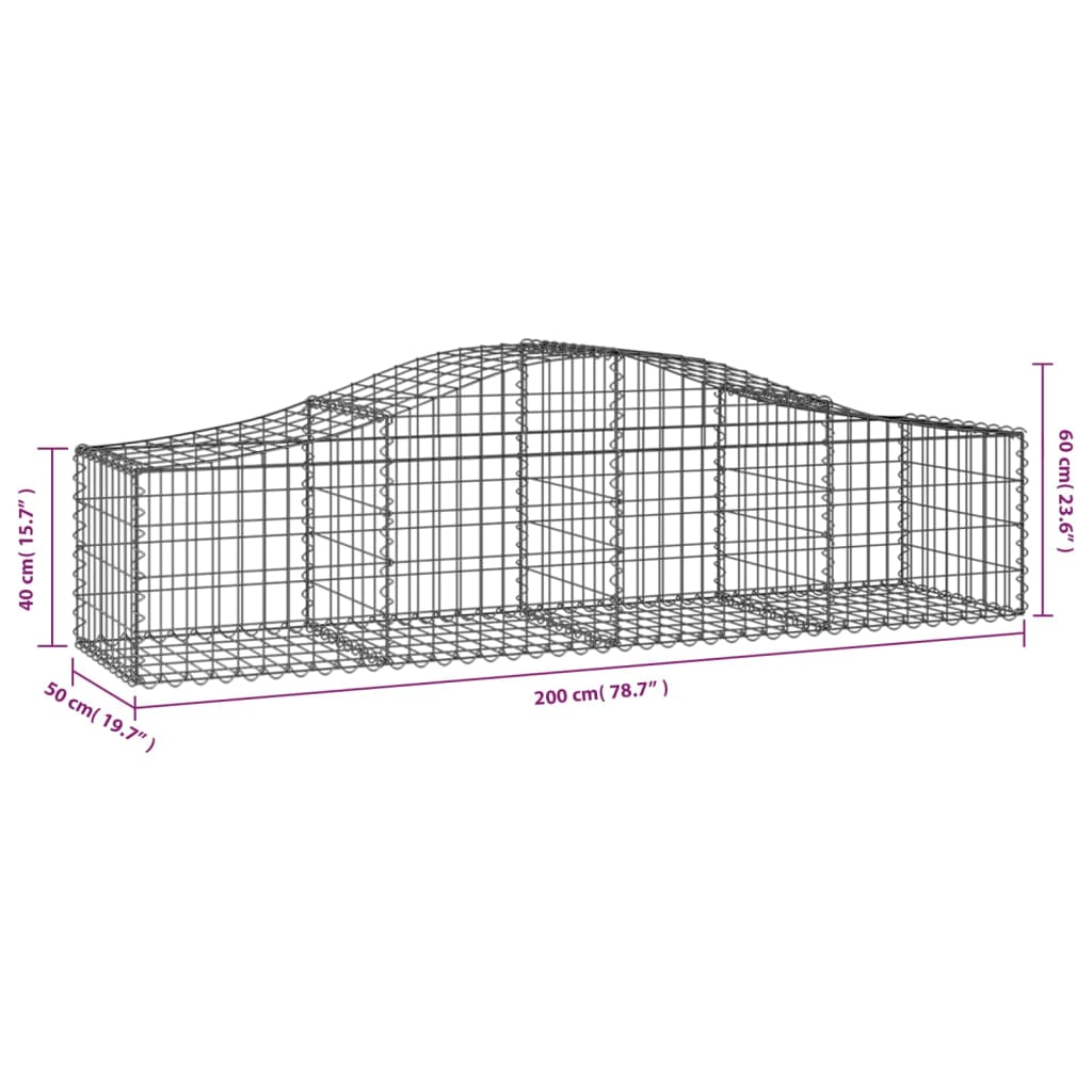 vidaXL Arched Gabion Baskets 13 pcs 200x50x40/60 cm Galvanised Iron