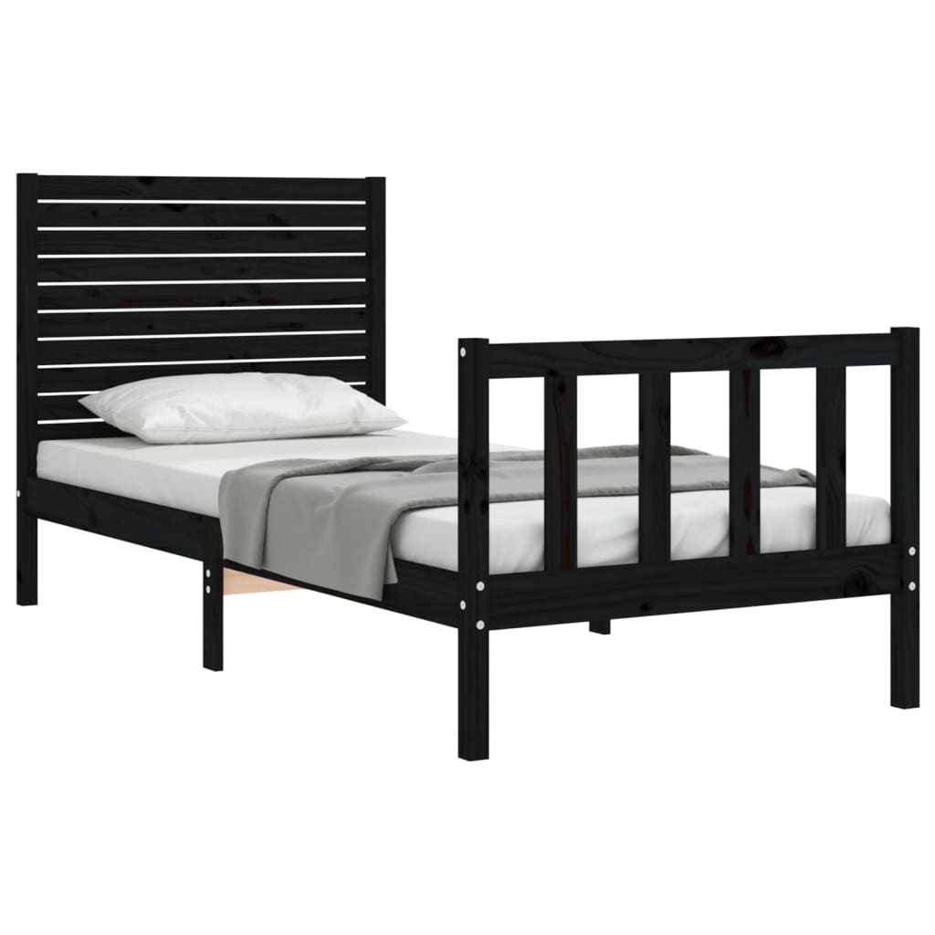 vidaXL Bed Frame without Mattress Black Single Solid Wood Pine