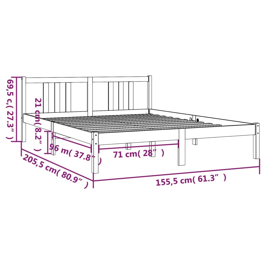 vidaXL Bed Frame without Mattress Solid Wood 150x200 cm King Size