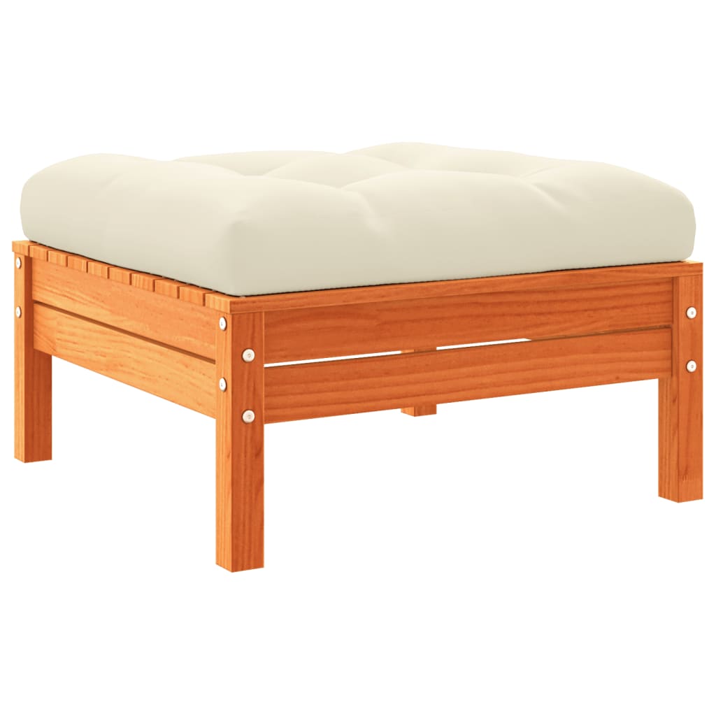 vidaXL Garden Footstool with Cushion Wax Brown Solid Wood Pine