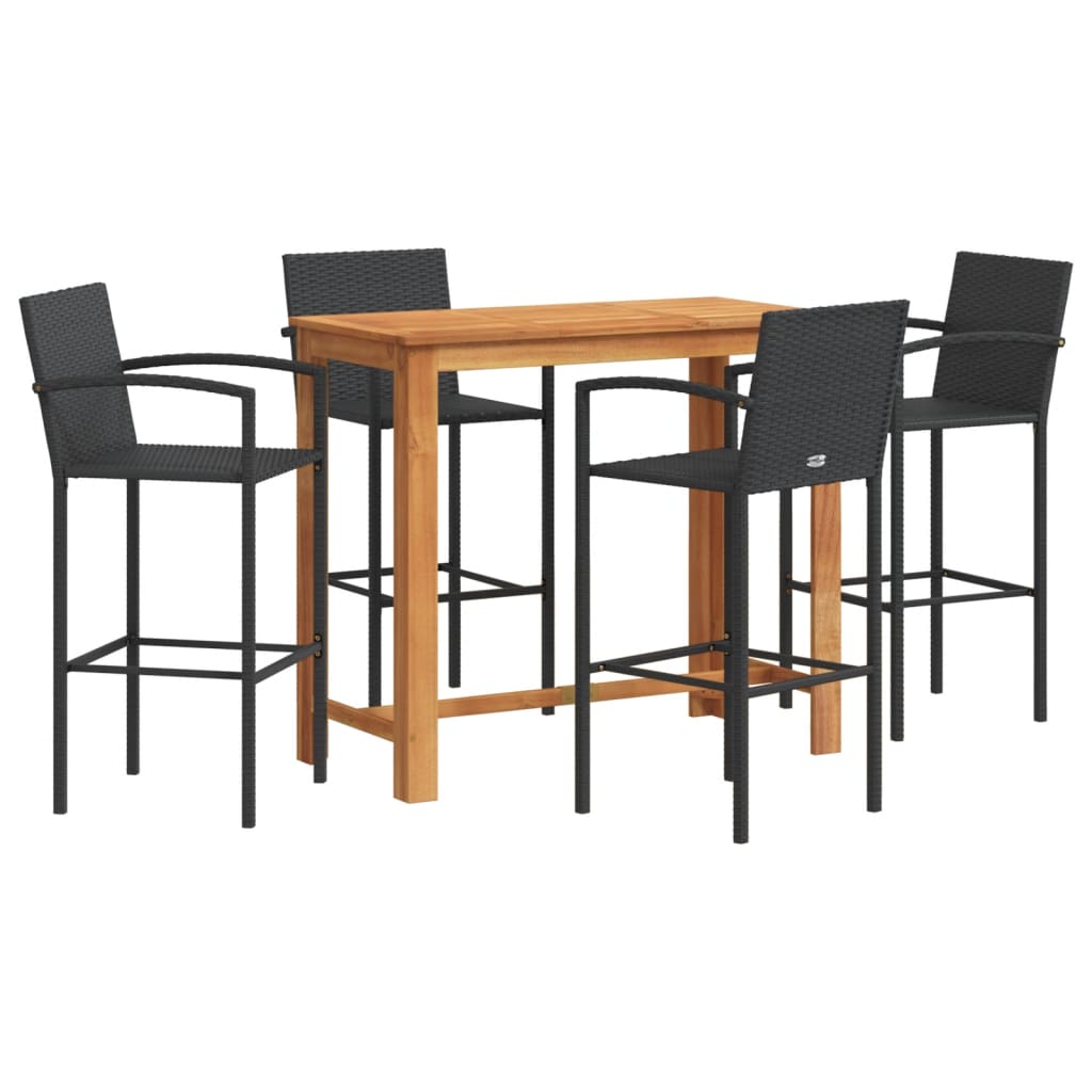 vidaXL 5 Piece Garden Bar Set Black Solid Wood Acacia and Poly Rattan