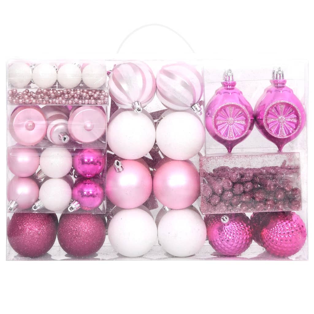 vidaXL 108 Piece Christmas Bauble Set White and Pink