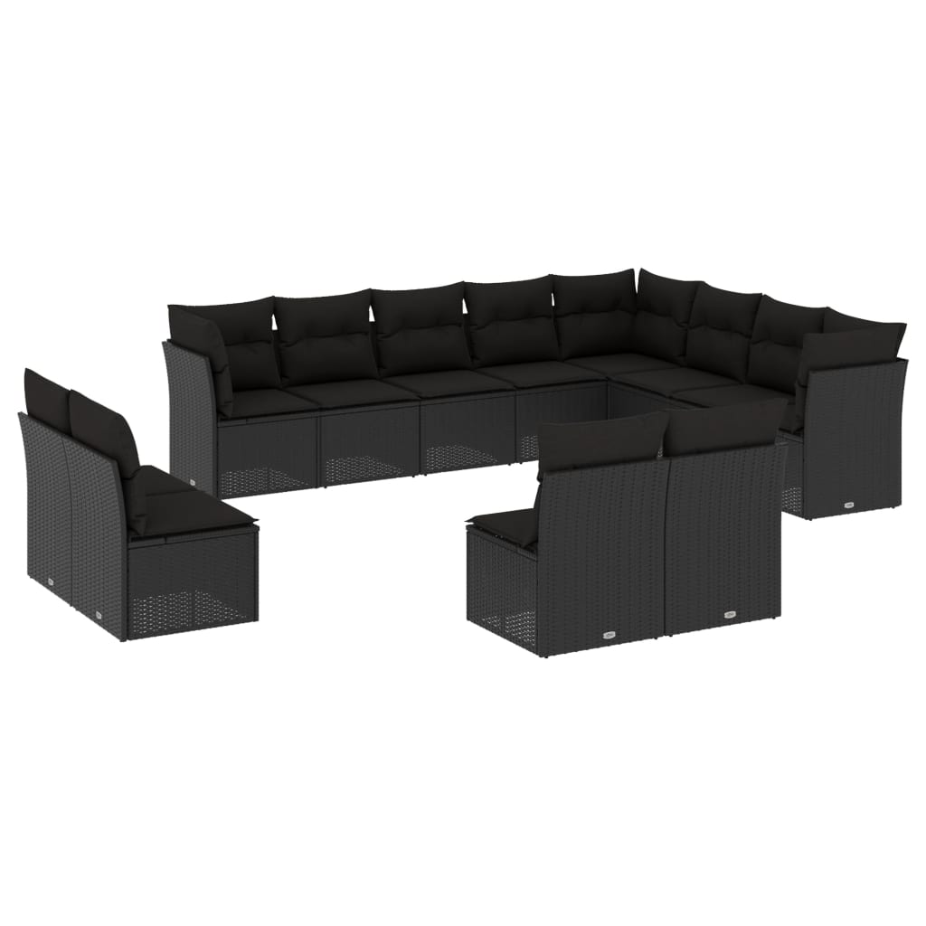 vidaXL 12 Piece Garden Sofa Set with Cushions Black Poly Rattan