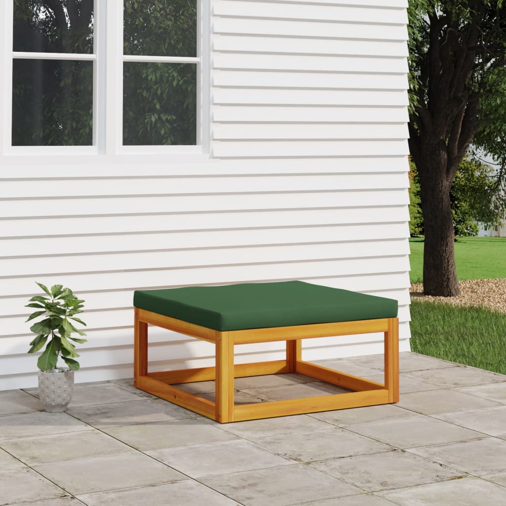 vidaXL Garden Footrest with Green Cushion Solid Wood Acacia