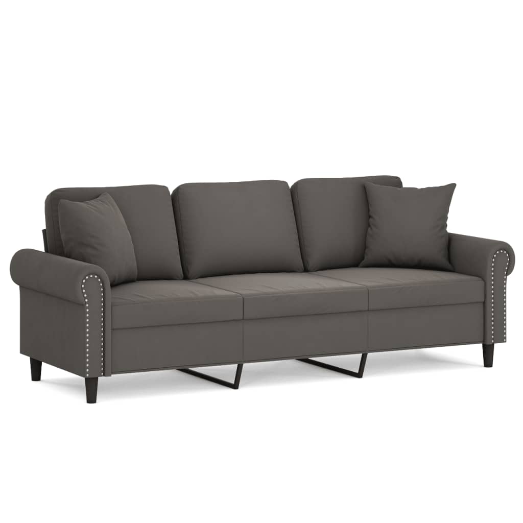 vidaXL 3-Seater Sofa with Pillows&Cushions Dark Grey 180 cm Velvet