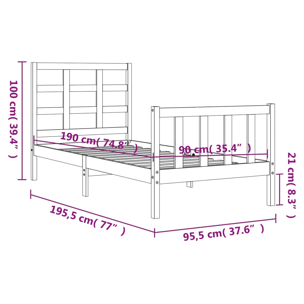 vidaXL Bed Frame without Mattress 90x190 cm Single Solid Wood Pine