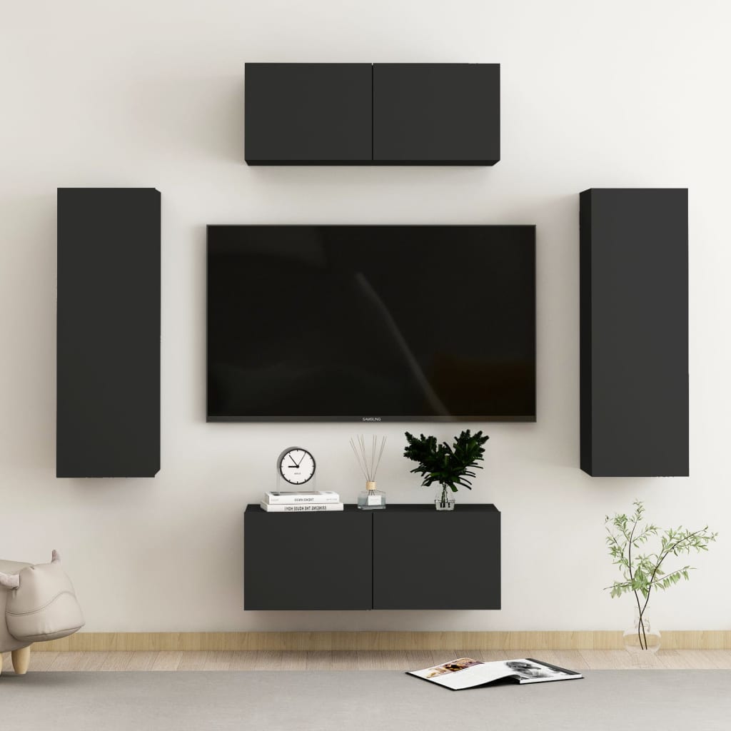 vidaXL 4 Piece TV Cabinet Set Black Engineered Wood