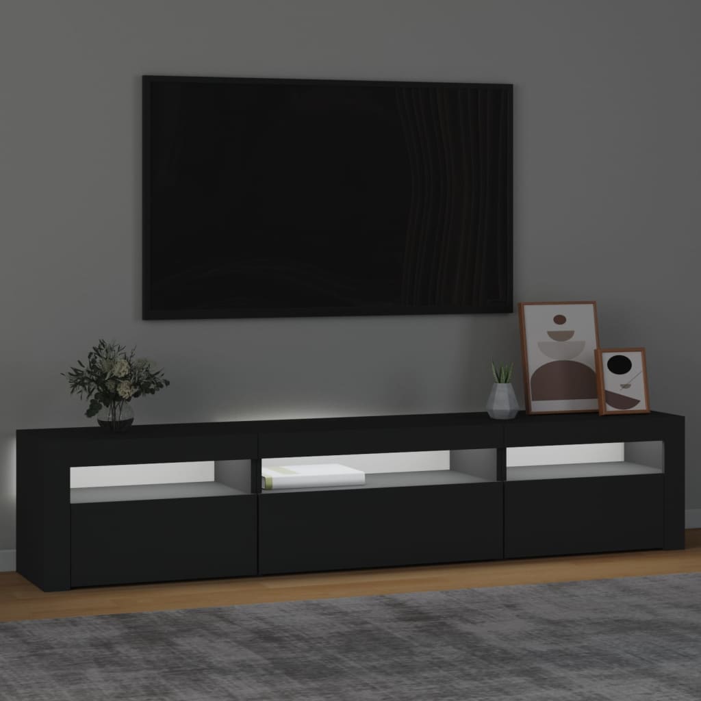 vidaXL TV Cabinet with LED Lights Black 195x35x40 cm