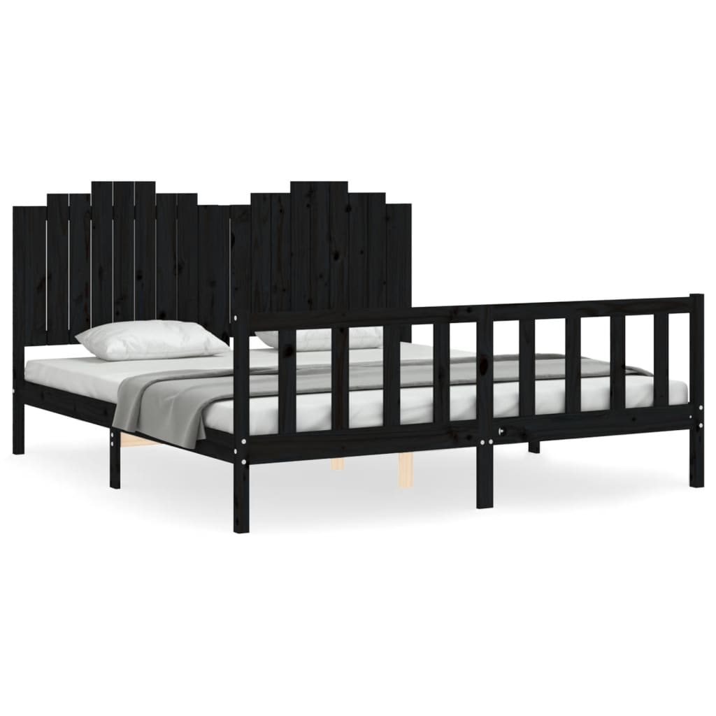 vidaXL Bed Frame without Mattress Black Solid Wood Pine