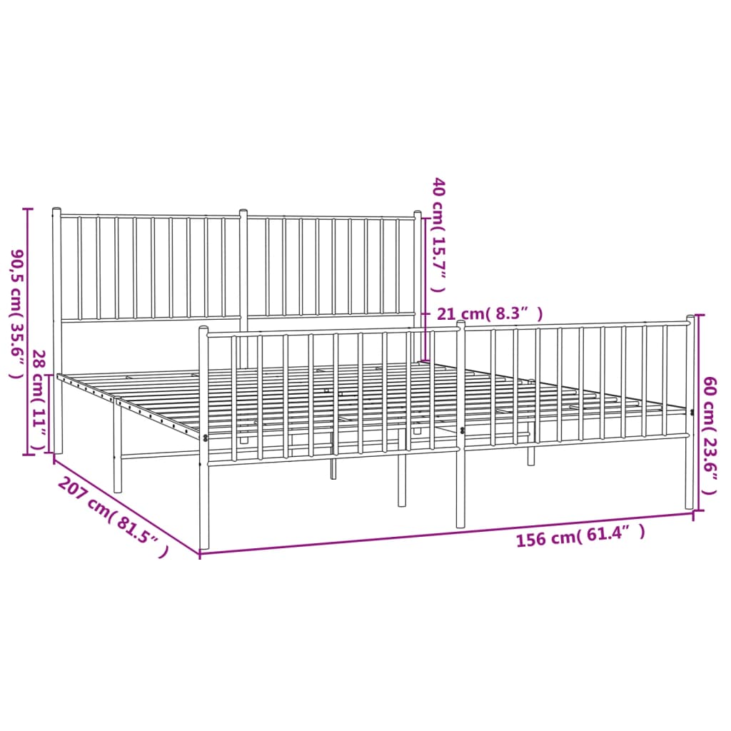 vidaXL Metal Bed Frame without Mattress with Footboard White 150x200 cm King Size