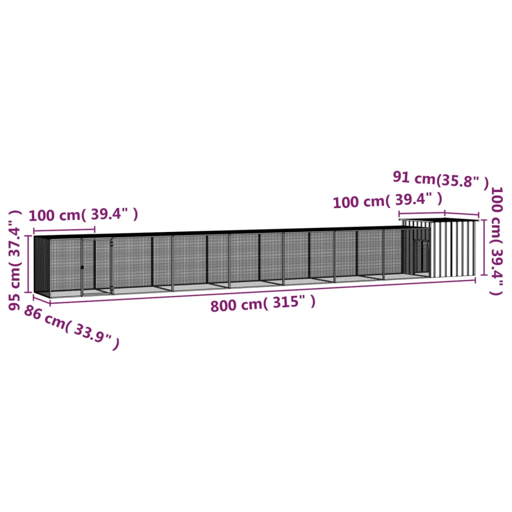 vidaXL Chicken Cage Grey 800x91x100 cm Galvanised Steel