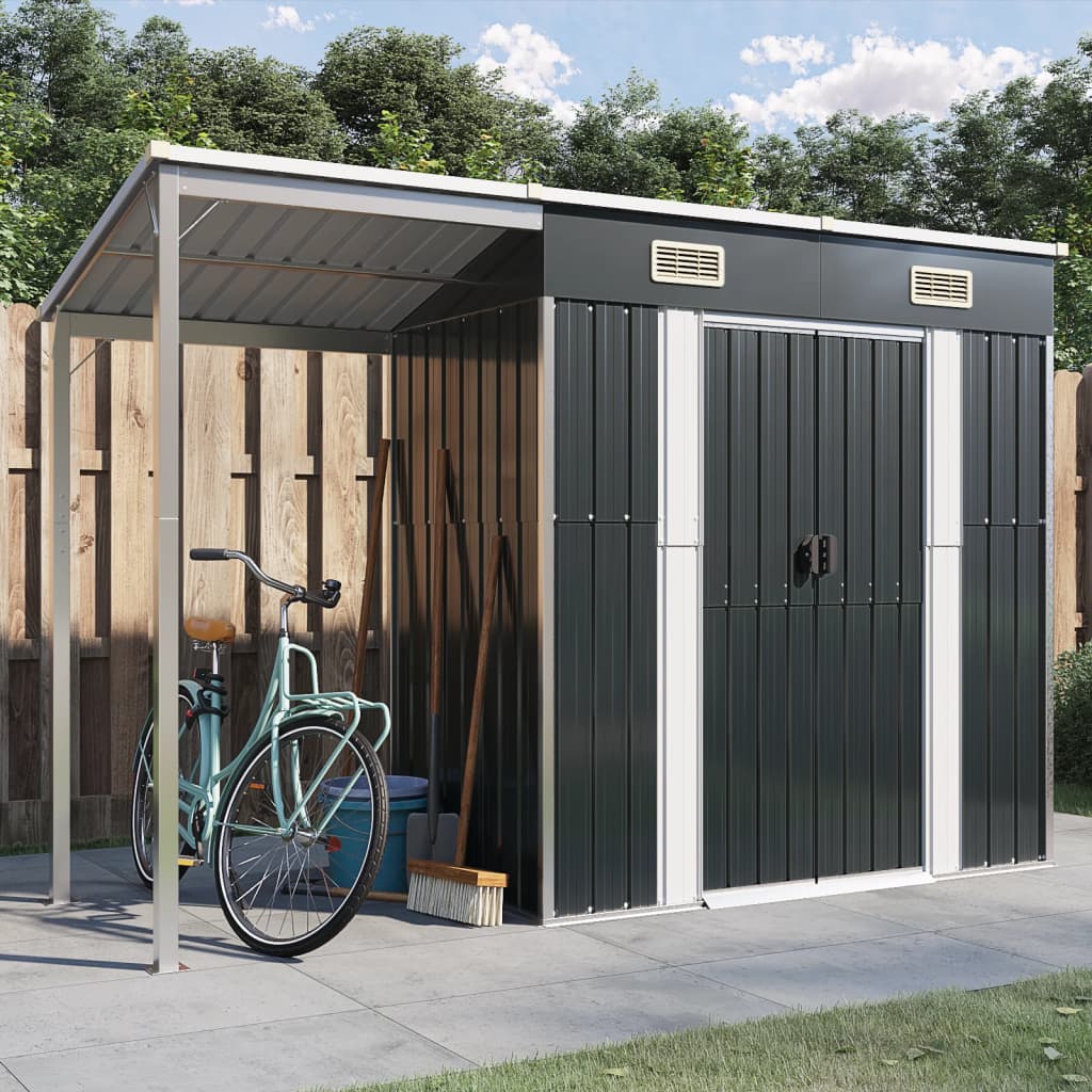 vidaXL Garden Shed with Extended Roof Anthracite 277x110.5x181 cm Steel