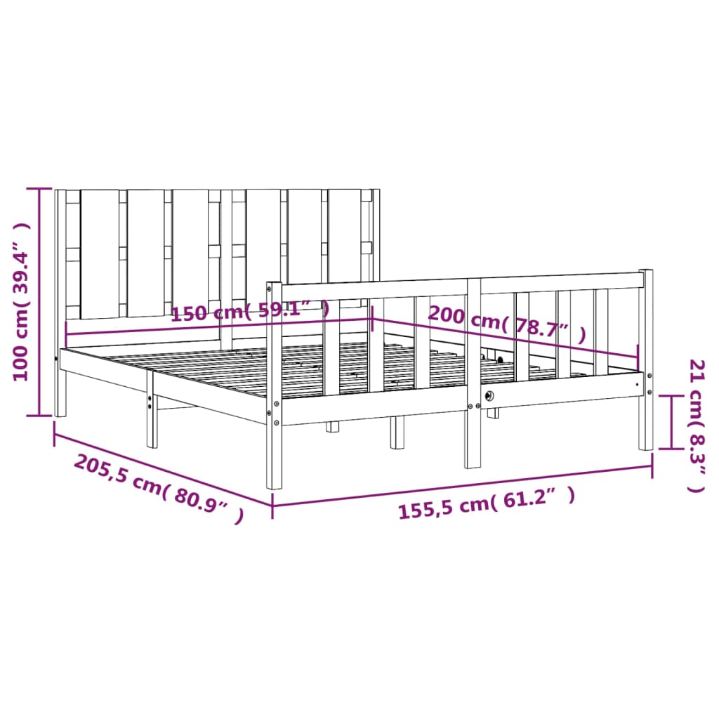 vidaXL Bed Frame without Mattress King Size Solid Wood Pine