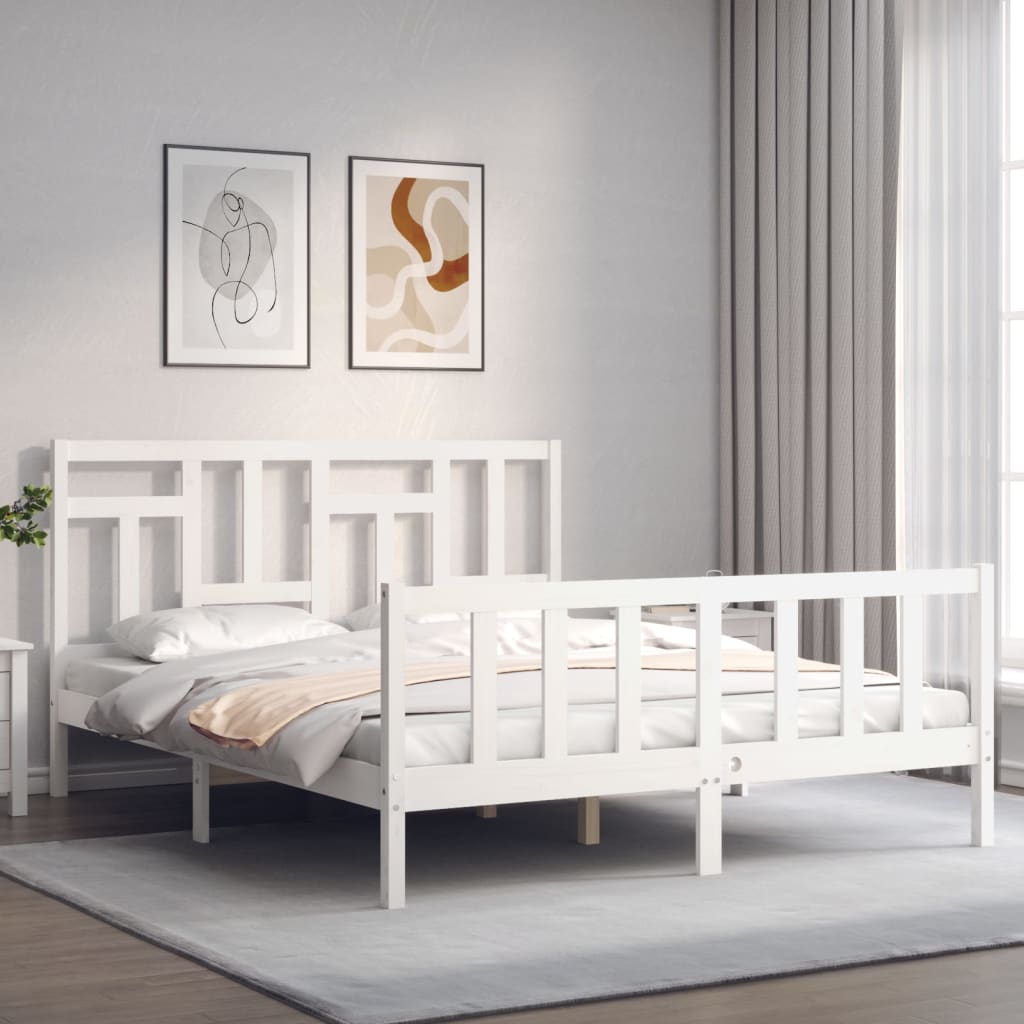 vidaXL Bed Frame without Mattress White King Size Solid Wood Pine