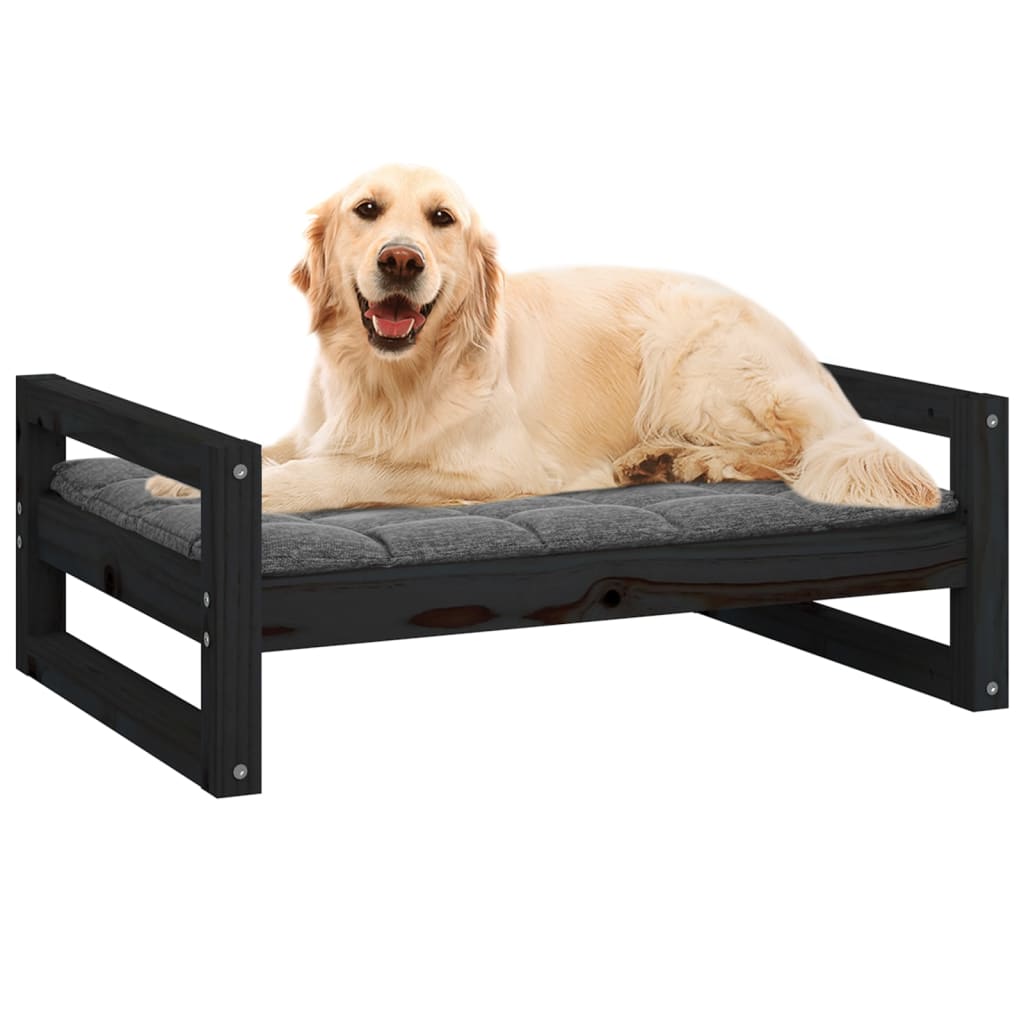 vidaXL Dog Bed Black 75.5x55.5x28 cm Solid Pine Wood