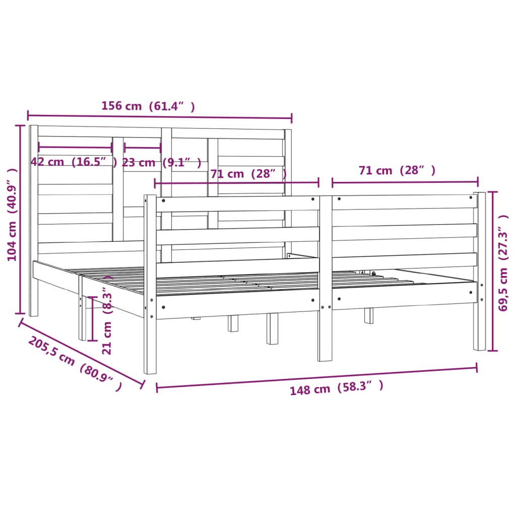 vidaXL Bed Frame White Solid Wood 150x200 cm King Size