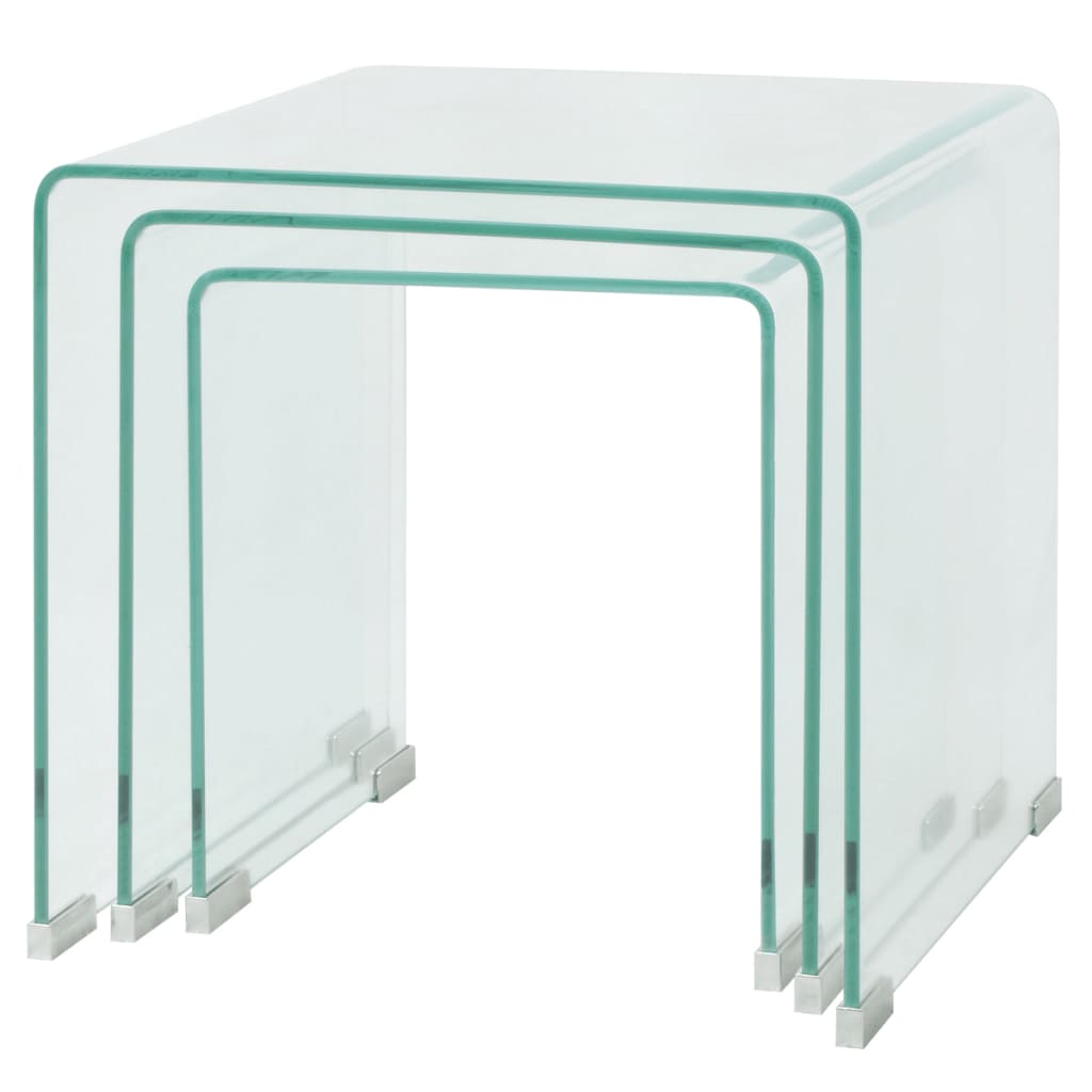 vidaXL Three Piece Nesting Table Set Tempered Glass Clear