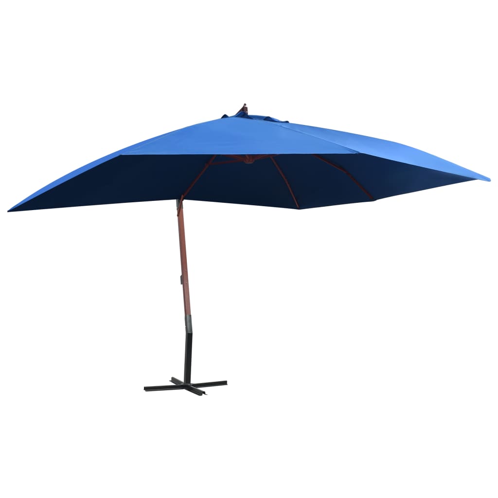 vidaXL Hanging Garden Parasol with Wooden Pole 400x300 cm Blue