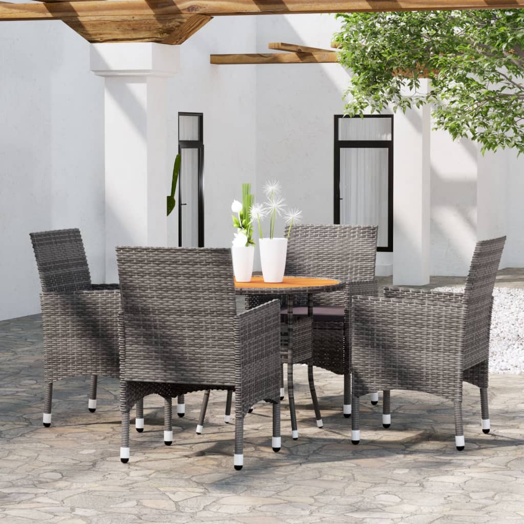 vidaXL 5 Piece Garden Dining Set Poly Rattan Grey