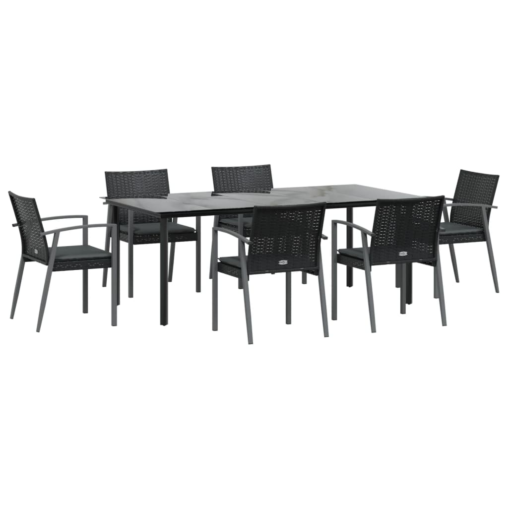 vidaXL 7 Piece Garden Dining Set with Cushions Poly Rattan and Steel