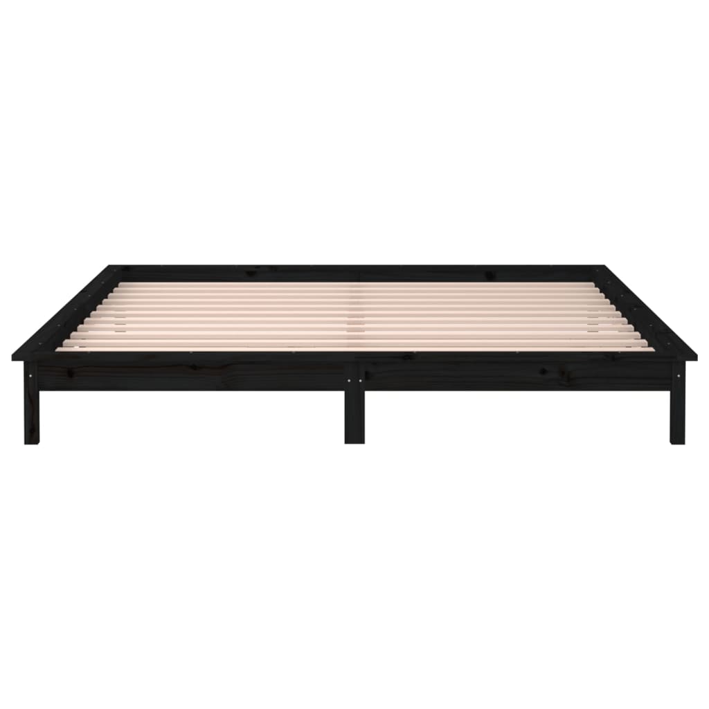 vidaXL LED Bed Frame without Mattress Black 135x190 cm Double Solid Wood