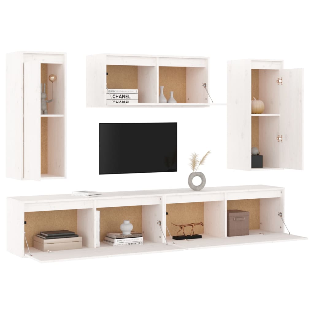 vidaXL TV Cabinets 5 pcs White Solid Wood Pine