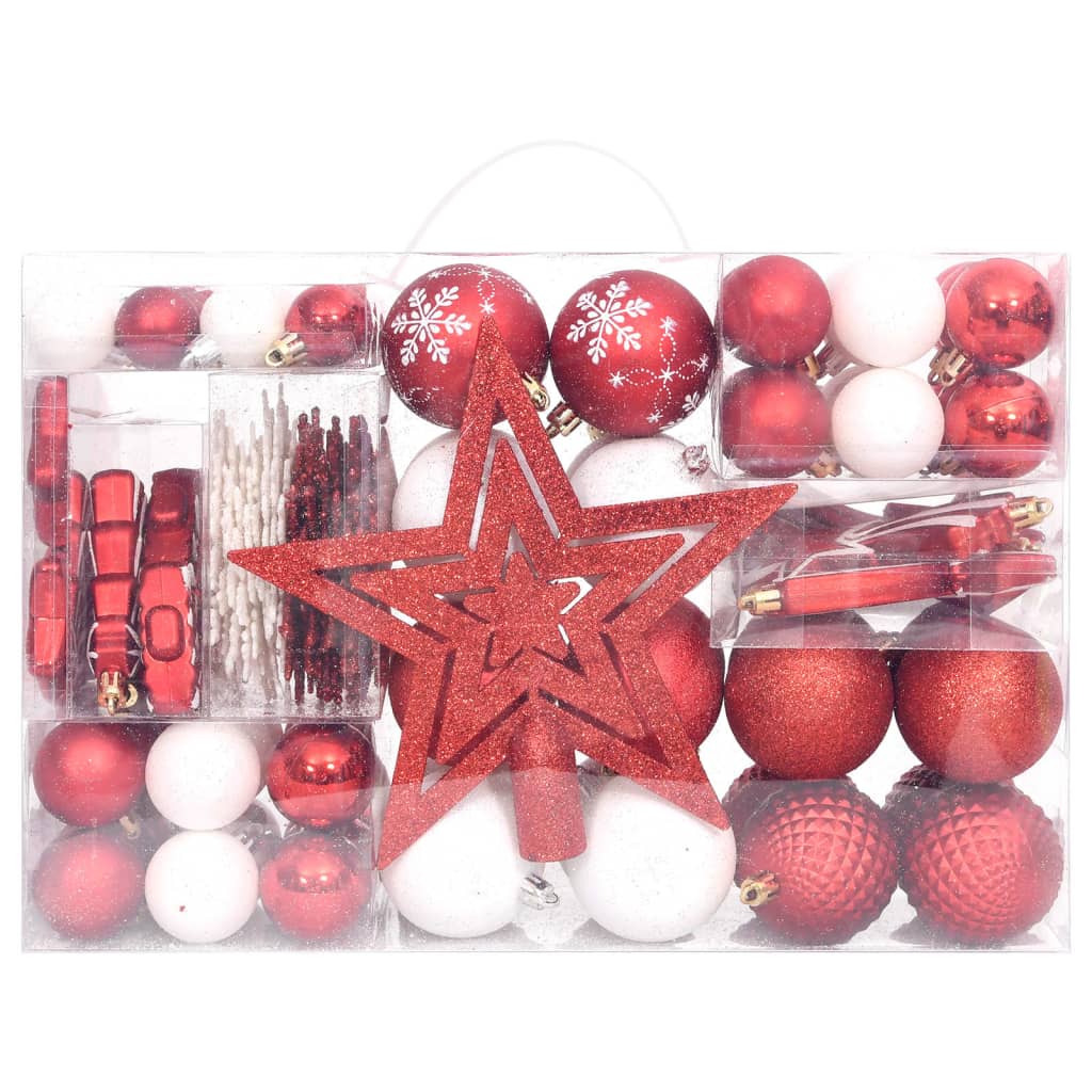 vidaXL 108 Piece Christmas Bauble Set Red and White