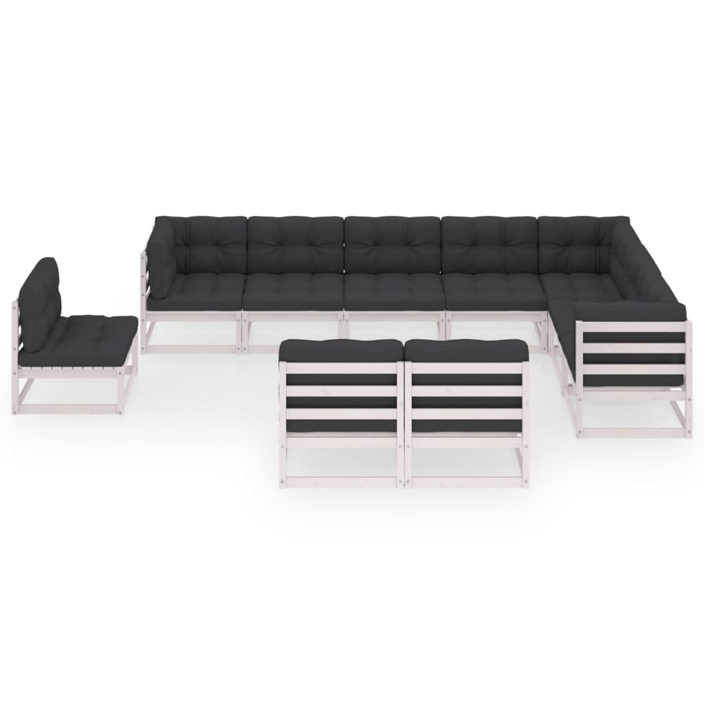 vidaXL 10 Piece Garden Lounge Set with Cushions White Solid Pinewood