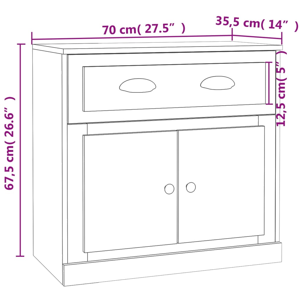 vidaXL Sideboard White 70x35.5x67.5 cm Engineered Wood