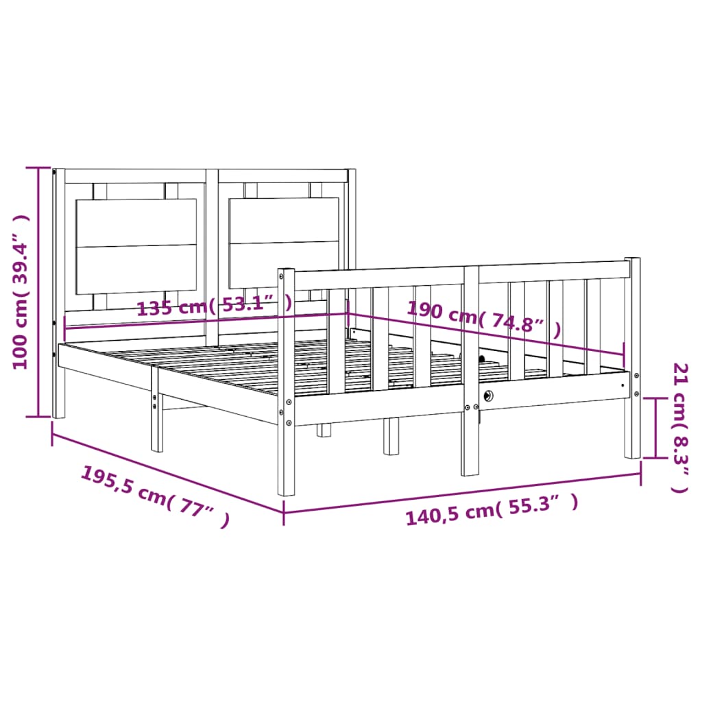 vidaXL Bed Frame without Mattress Double Solid Wood Pine