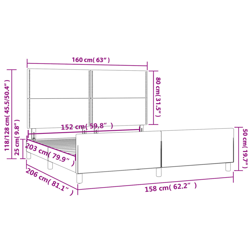 vidaXL Bed Frame without Mattress Dark Grey 152x203 cm Queen Fabric