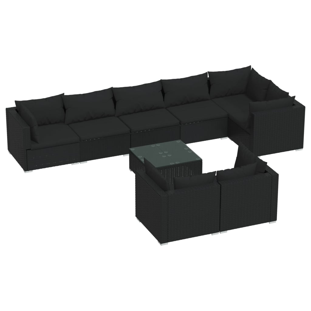 vidaXL 9 Piece Garden Lounge Set with Cushions Black Poly Rattan