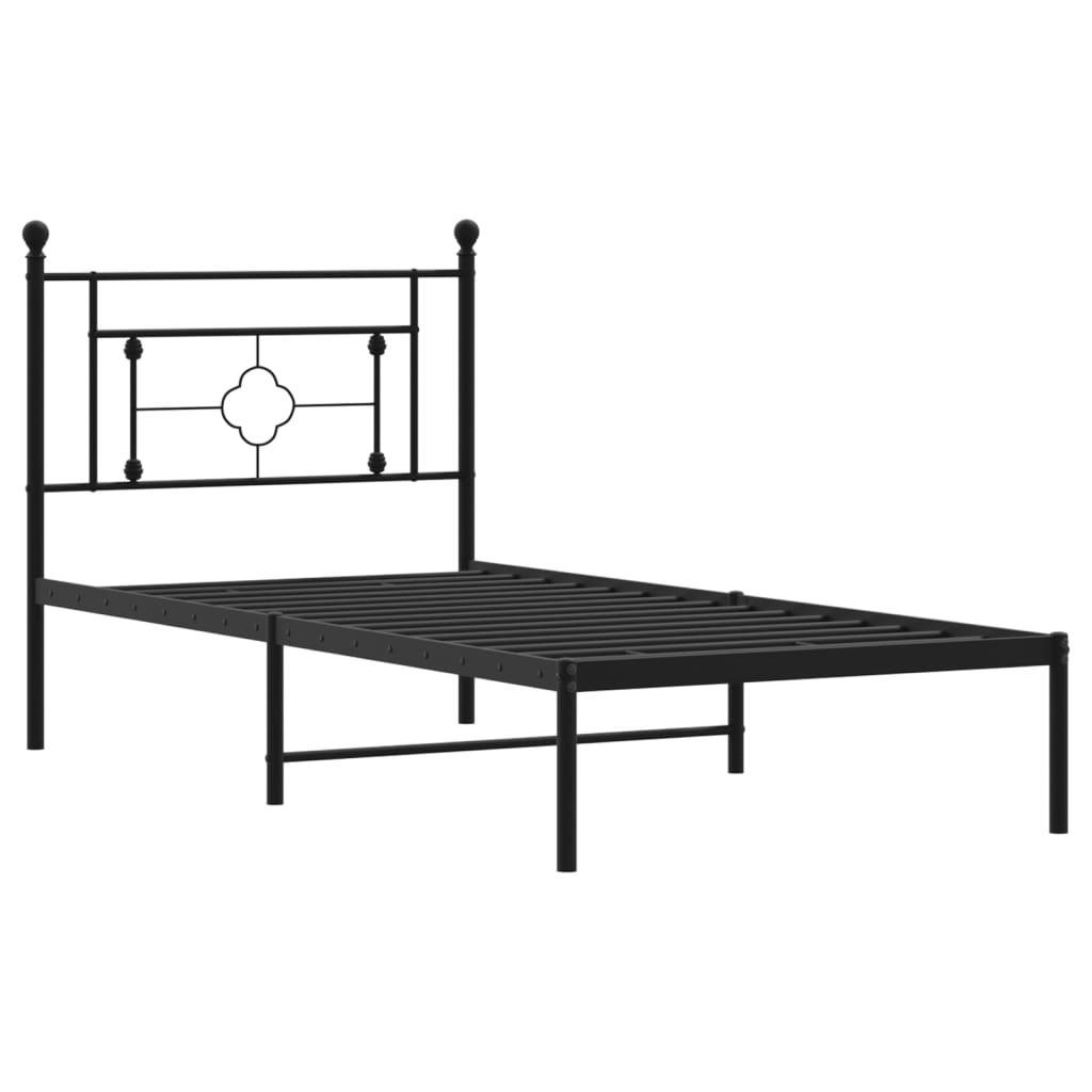 vidaXL Metal Bed Frame without Mattress with Headboard Black 90x190 cm Single