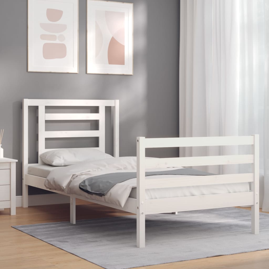 vidaXL Bed Frame without Mattress White Single Solid Wood