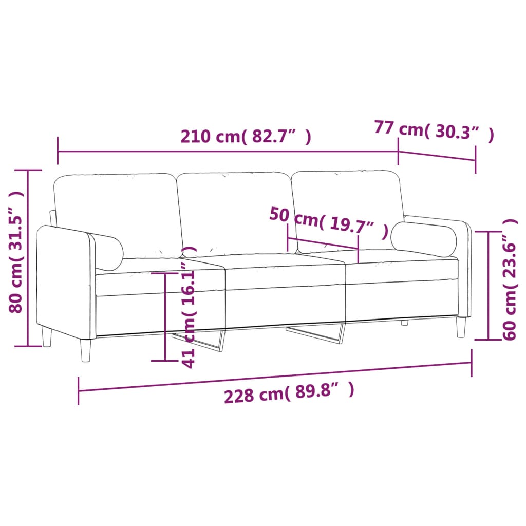 vidaXL 3-Seater Sofa with Pillows&Cushions Dark Grey 210 cm Velvet