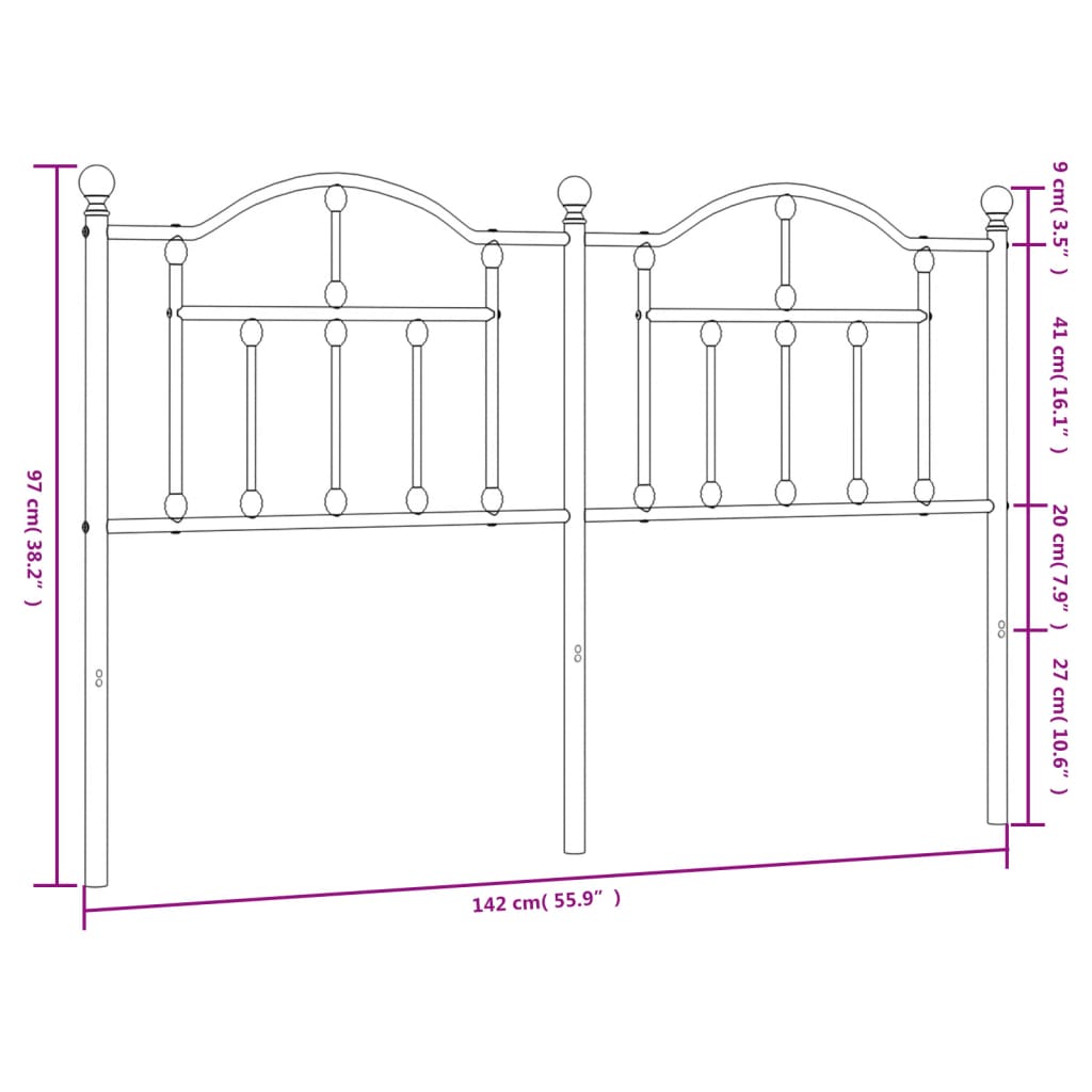 vidaXL Metal Headboard Black 135 cm